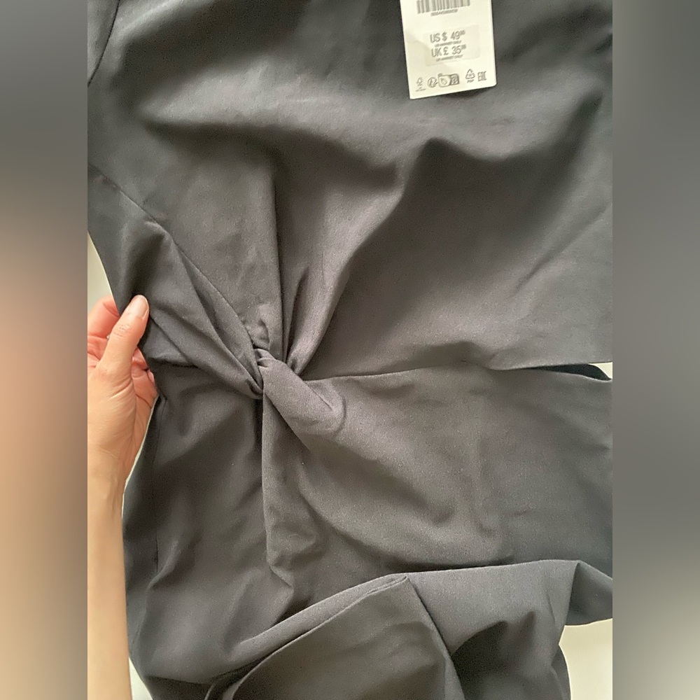Zara Black Cut Out Midi Dress cotton blend one long sleeve Pleated knot ZW NWT - Picture 11 of 16